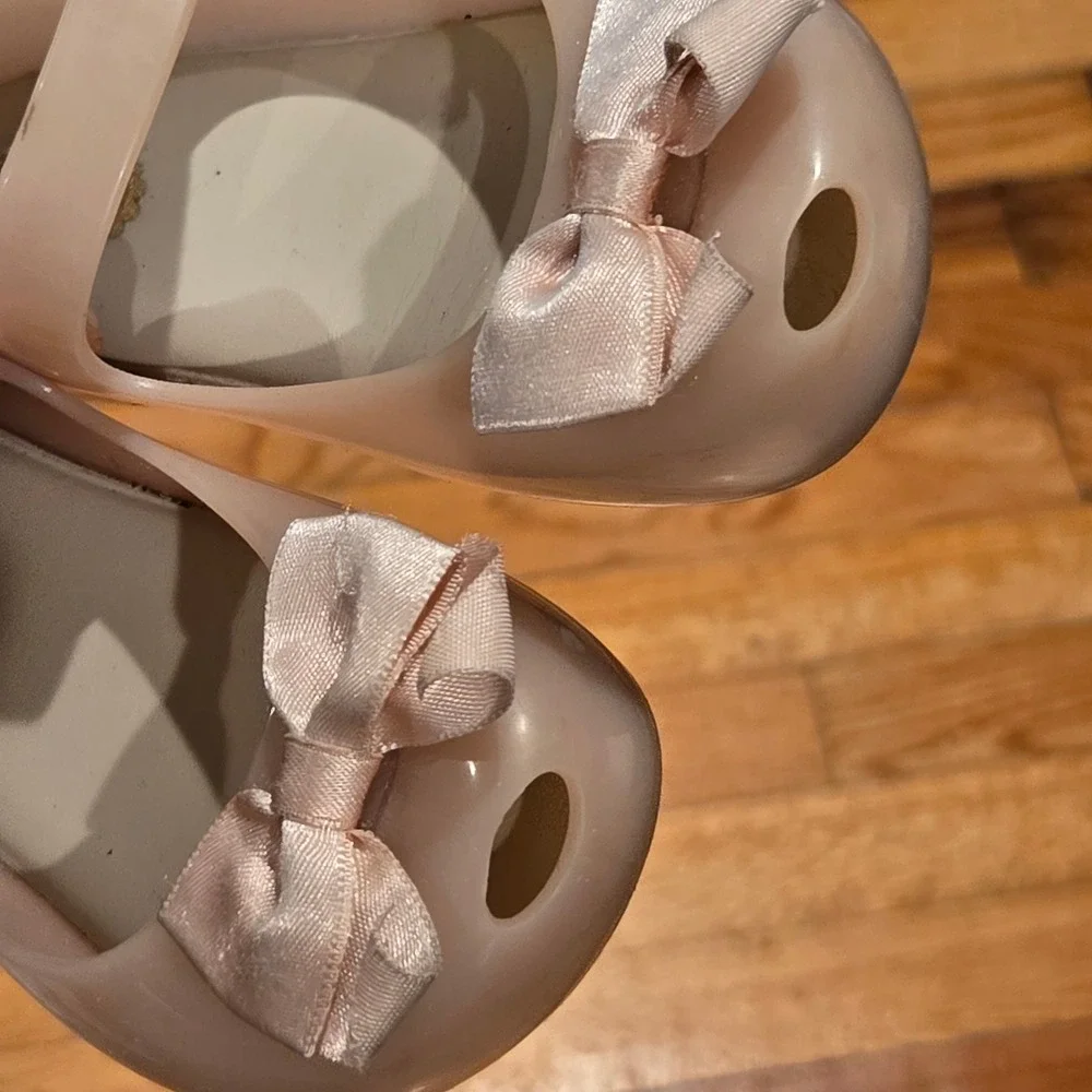 Mini Melissa Pink Jelly Mary Jane Bow Shoes Peep Toe Girls Size‎ 8 USA 22/23 EUR